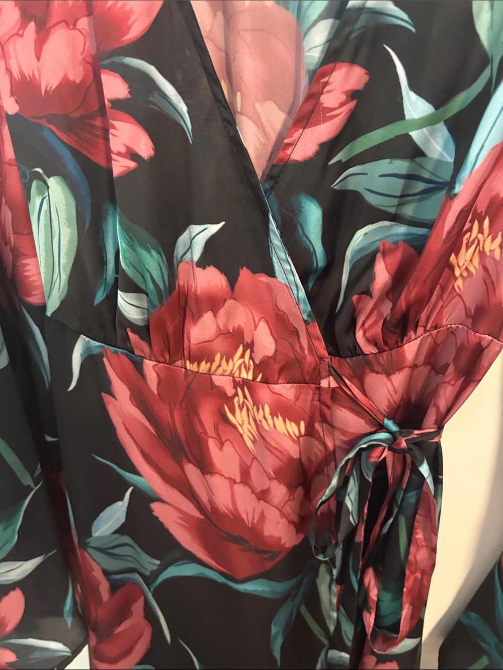 Show Me Your MuMu Black Maxi Wrap Dress with Burgundy Floral - Picture 5 of 14